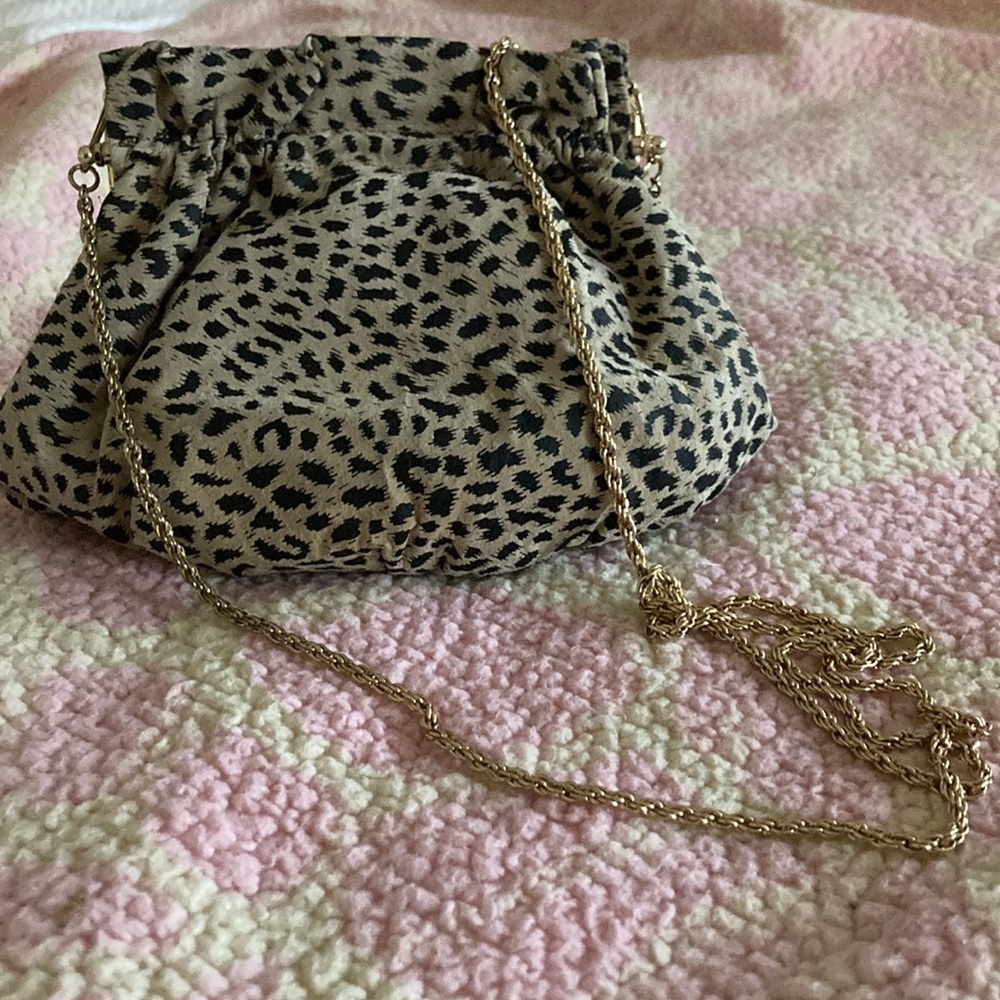 Leopard print purse gold twist chain
